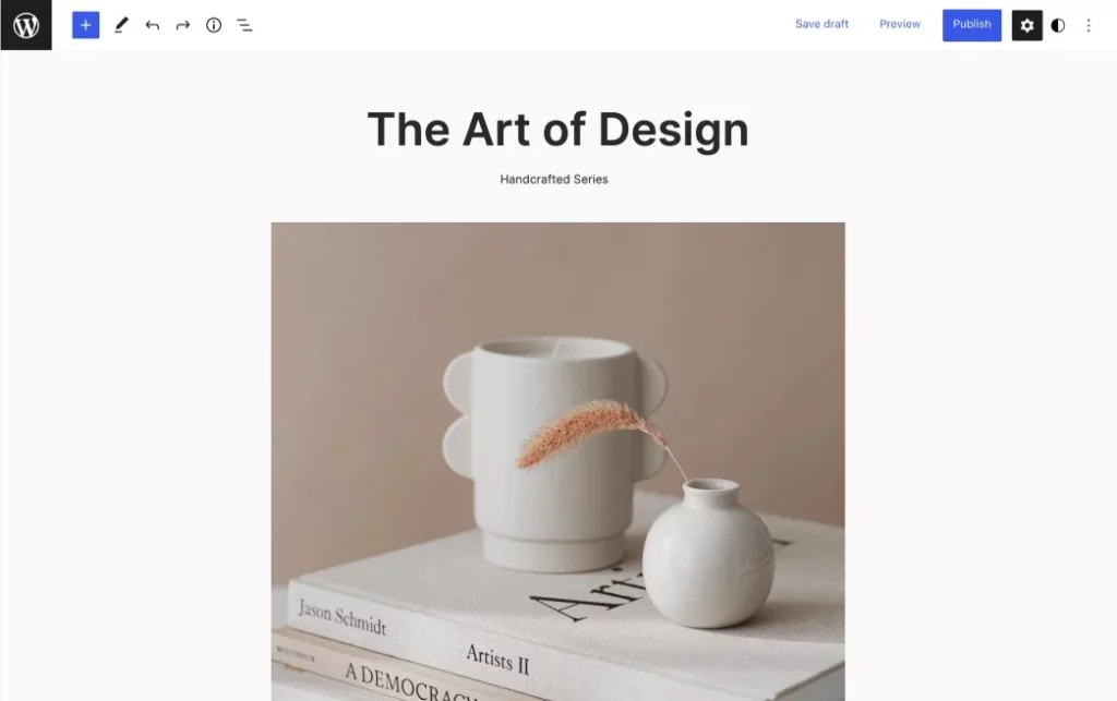 WordPress website builder interface showing a page in edit mode with content blocks for text and images.