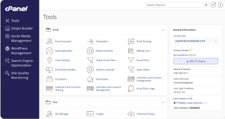 cPanel Tools dashboard